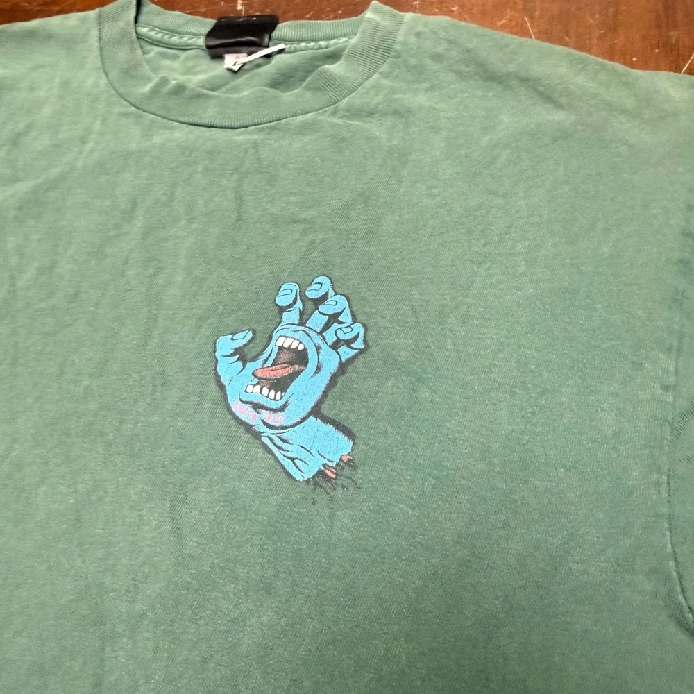 Santa Cruz T-Shirt Mens Medium Green Screaming Hand Graphic Short‎ Sleeve Skate